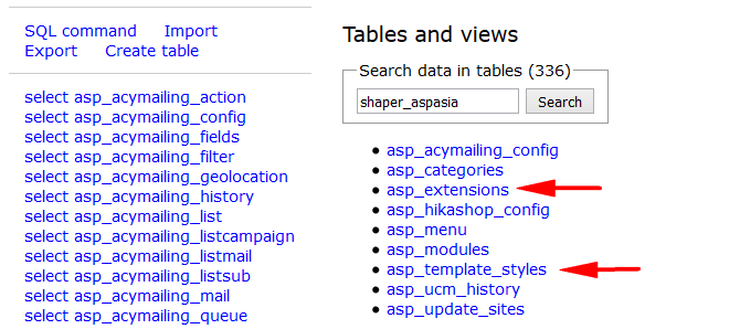 template MYSQL tables rename