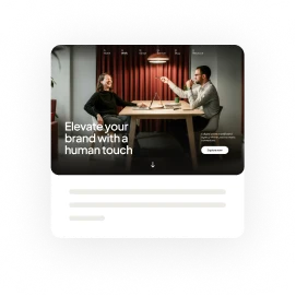 Website section showing two people at a table, with the text Elevate your brand with a human touch